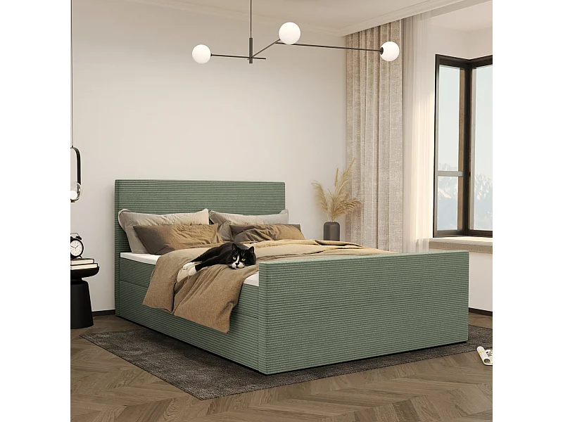 Letto box spring con rete e topper tessuto VIESTA Poso verde chiaro 200x200 cm H3-Bonell