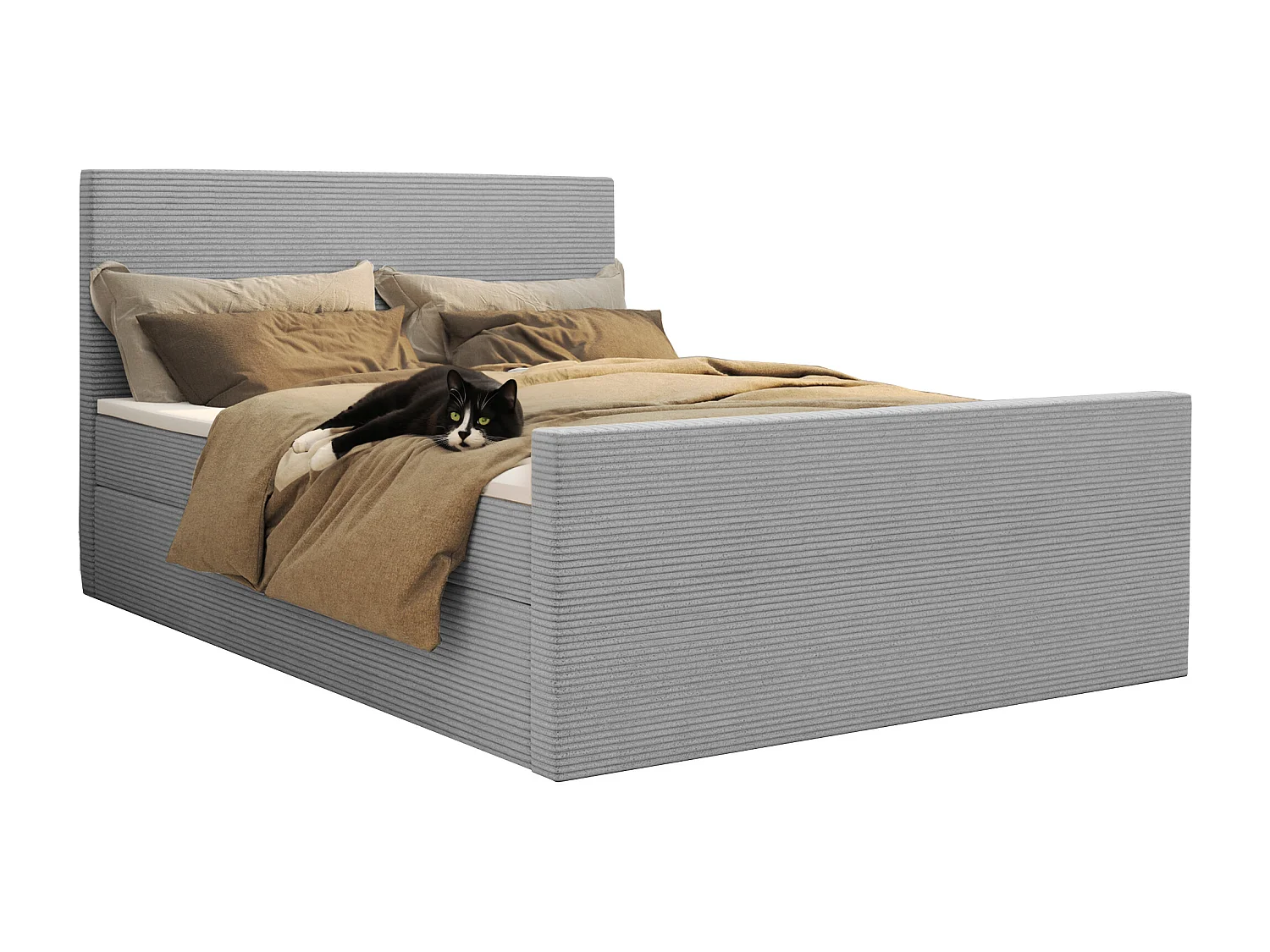 Lit boxspring avec sommier et surmatelas VIESTA tissu Poso gris clair 140x200 cm H3-Bonell