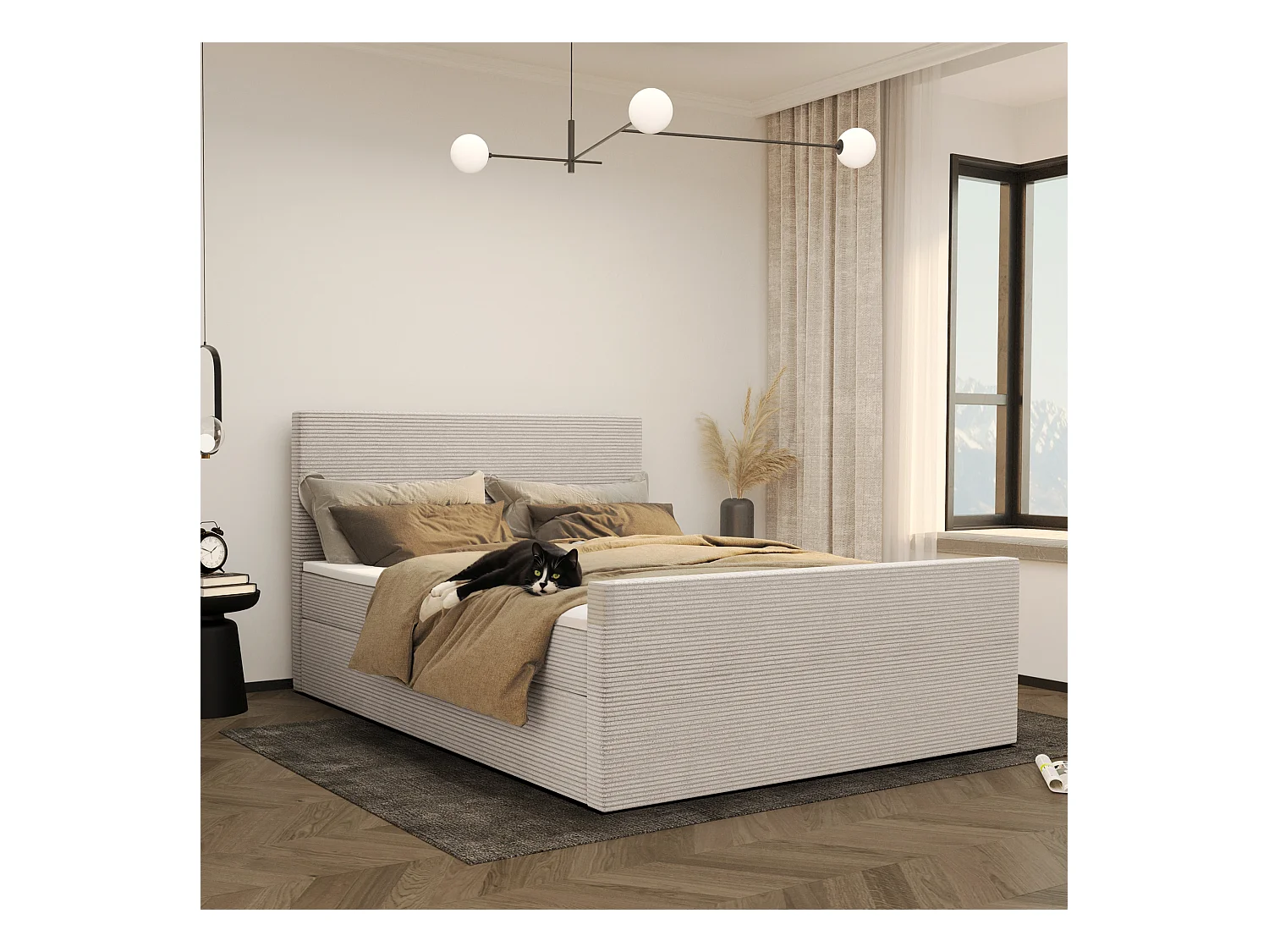 Lit boxspring avec sommier et surmatelas VIESTA tissu Poso Beige 180x200 cm H3-Bonell