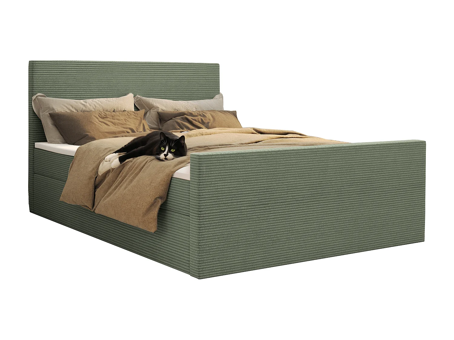 Lit boxspring avec sommier et surmatelas VIESTA tissu Poso vert clair 200x200 cm H2-Pocket