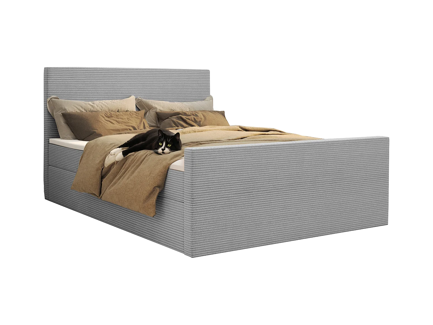 Lit boxspring avec sommier et surmatelas VIESTA tissu Poso gris clair 200x200 cm H3-Bonell