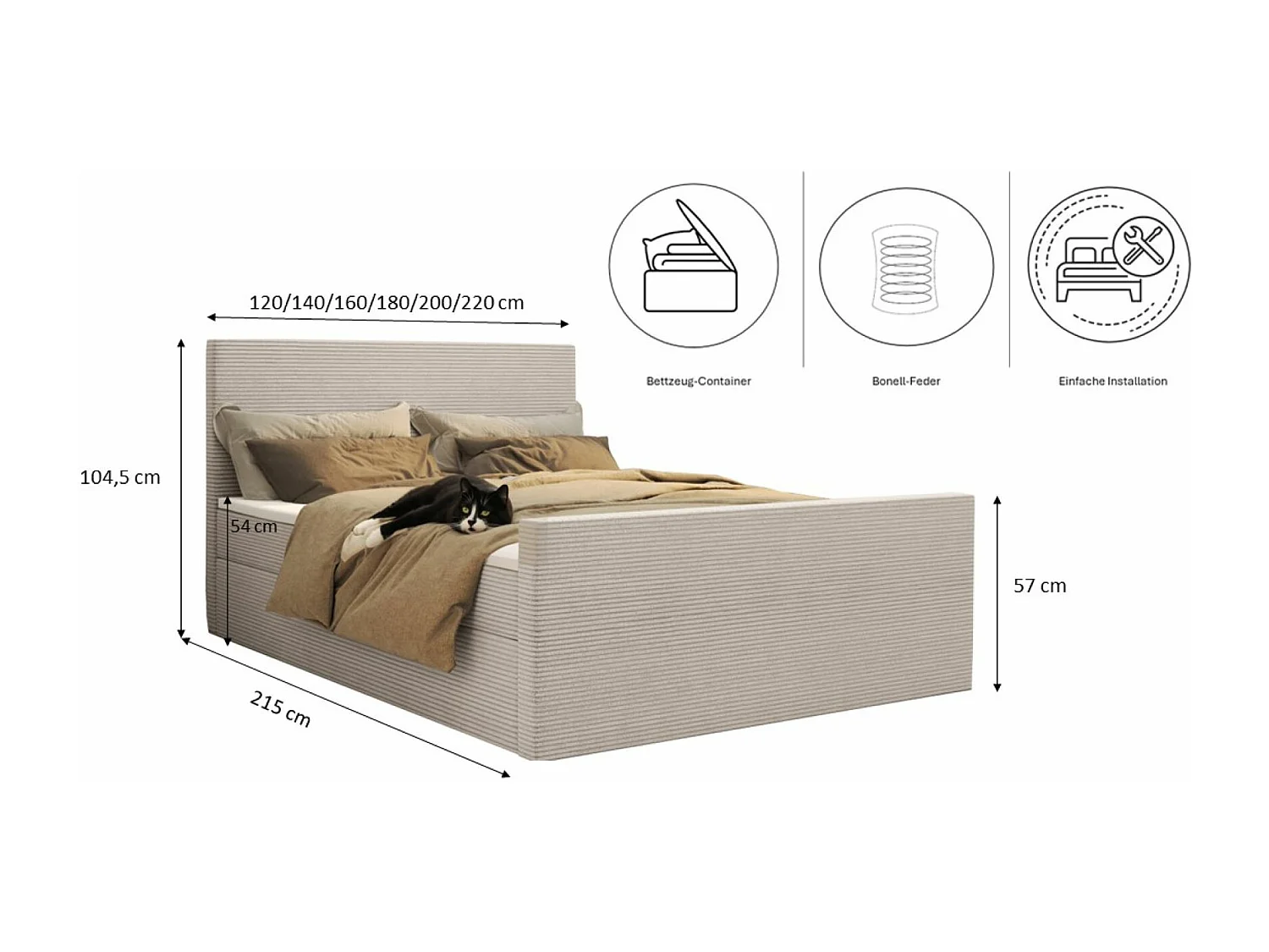 Lit boxspring avec sommier et surmatelas VIESTA tissu Poso Beige 200x200 cm H2-Pocket