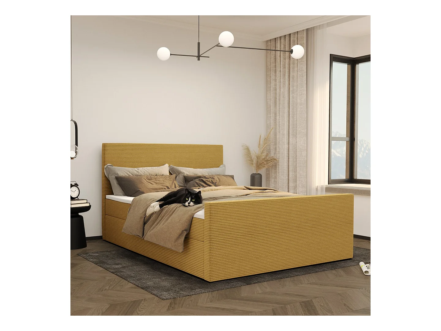 Letto box spring con rete e topper tessuto VIESTA Poso Giallo 120x200 cm H3-Bonell