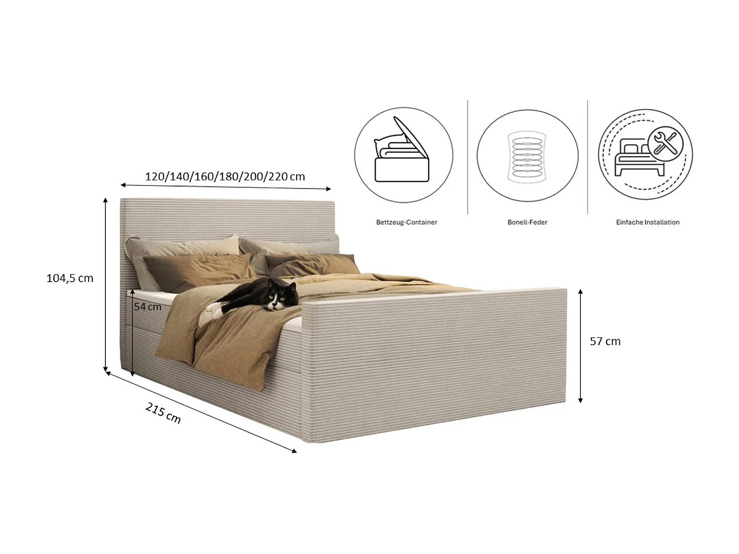 Lit boxspring avec sommier et surmatelas VIESTA tissu Poso Beige 180x200 cm H2-Pocket