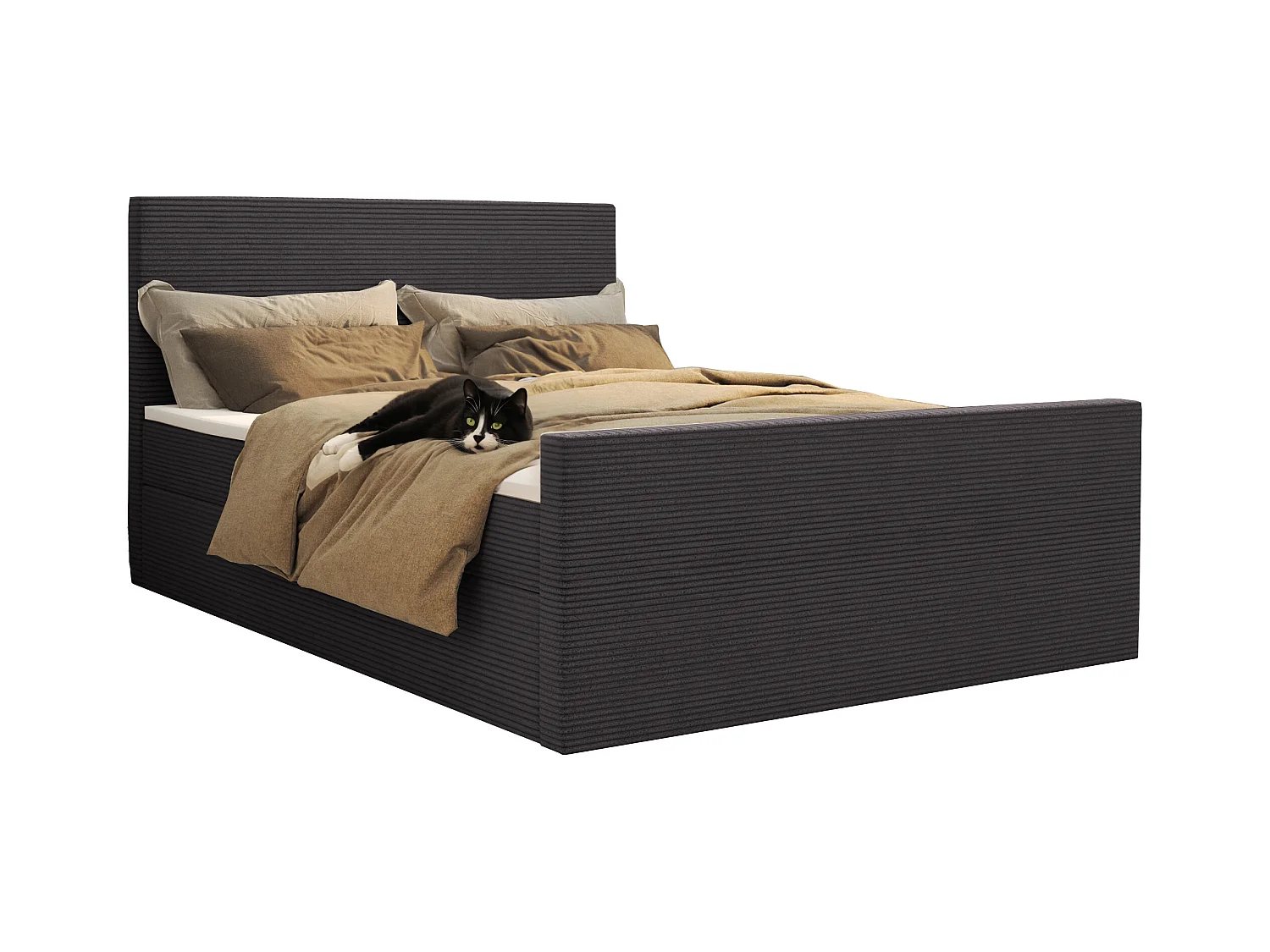 Lit boxspring avec sommier et surmatelas VIESTA tissu Poso gris foncé 180x200 cm H3-Bonell