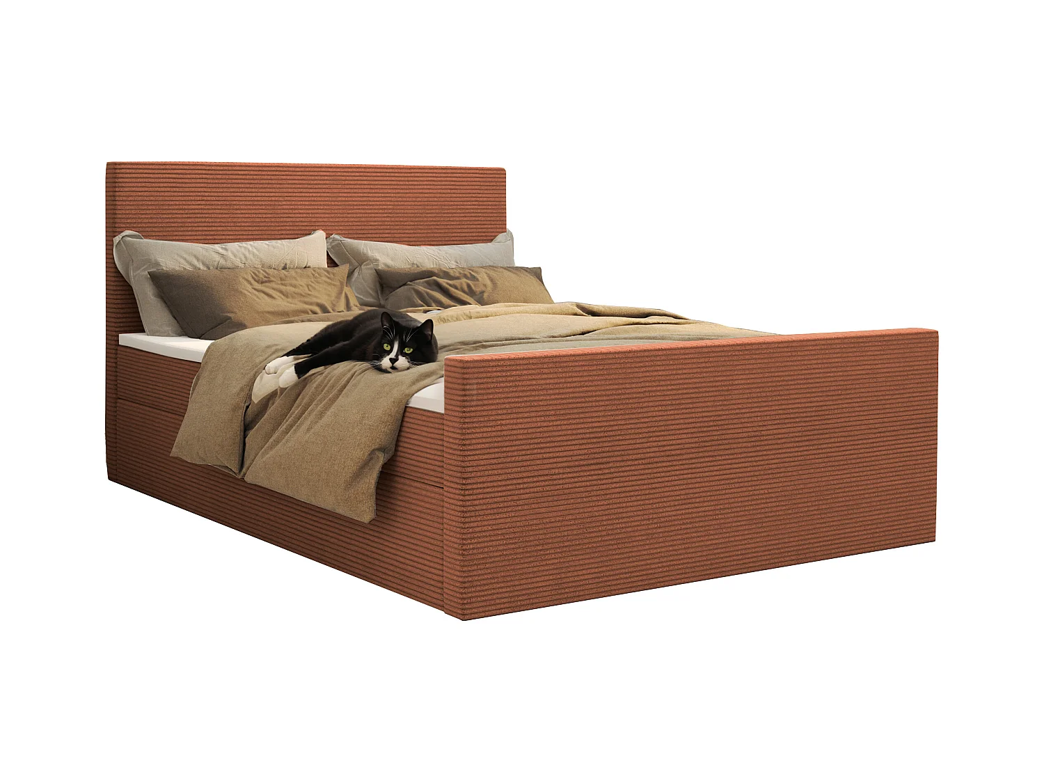 Lit boxspring avec sommier et surmatelas VIESTA tissu Poso brique 200x200 cm H3-Bonell