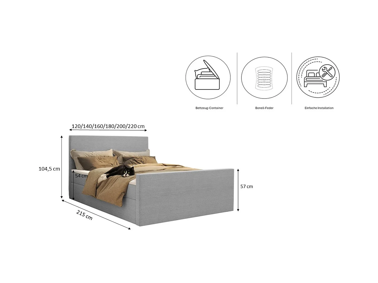 Lit boxspring avec sommier et surmatelas VIESTA tissu Poso gris clair 180x200 cm H3-Bonell
