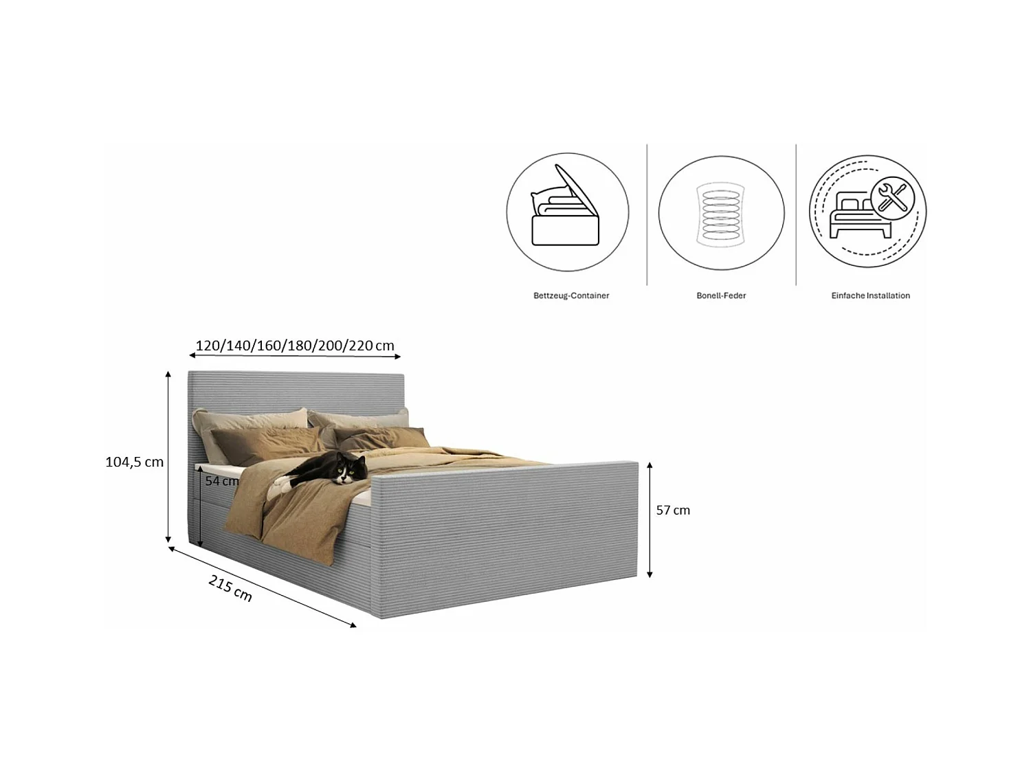 Lit boxspring avec sommier et surmatelas VIESTA tissu Poso gris clair 160x200 cm H2-Pocket