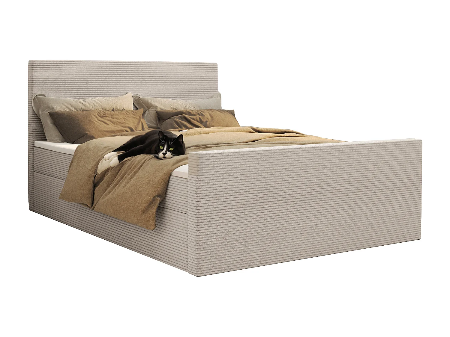 Lit boxspring avec sommier et surmatelas VIESTA tissu Poso Beige 200x200 cm H3-Bonell