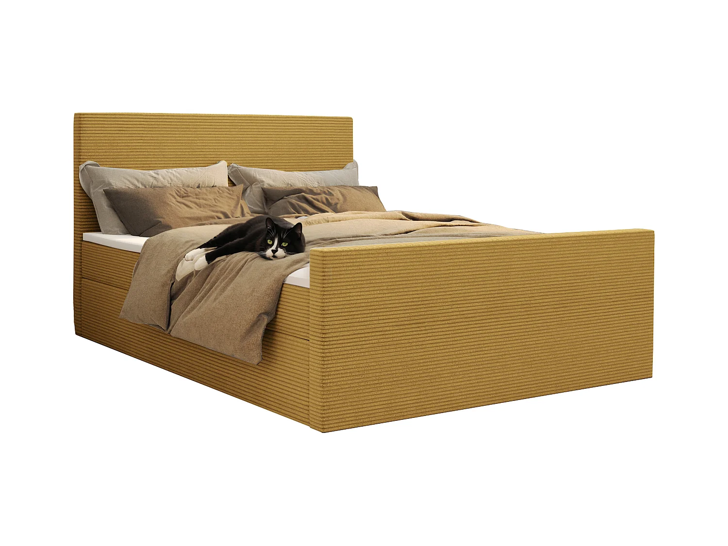 Lit boxspring avec sommier et surmatelas VIESTA tissu Poso Jaune 140x200 cm H2-Pocket
