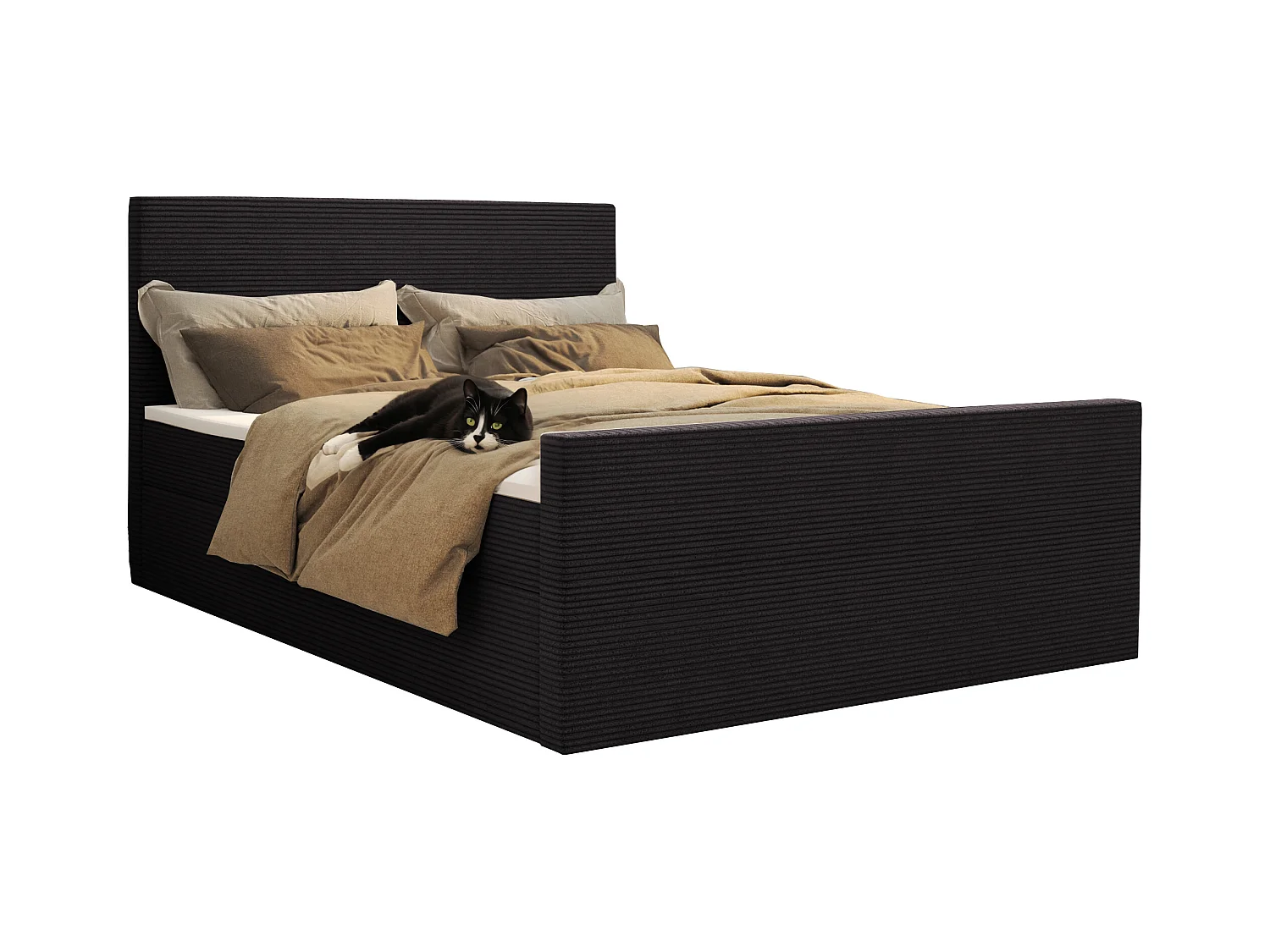 Lit boxspring avec sommier et surmatelas VIESTA tissu Poso Noir 160x200 cm H2-Pocket