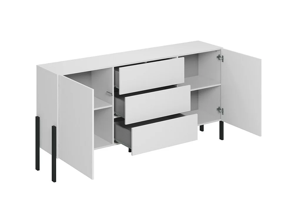 Buffet SALMA 2 portas & 3 gavetas Push-to-Open – Branco Super Matte & Preto Matte, 184×90×40 cm