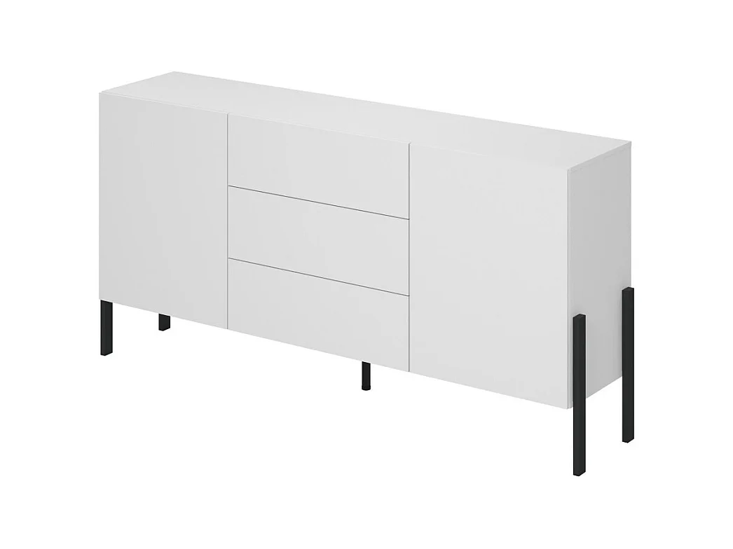 Buffet SALMA 2 portes & 3 tiroirs Push-to-Open – Blanc Super Matt & Noir Mat, 184×90×40 cm