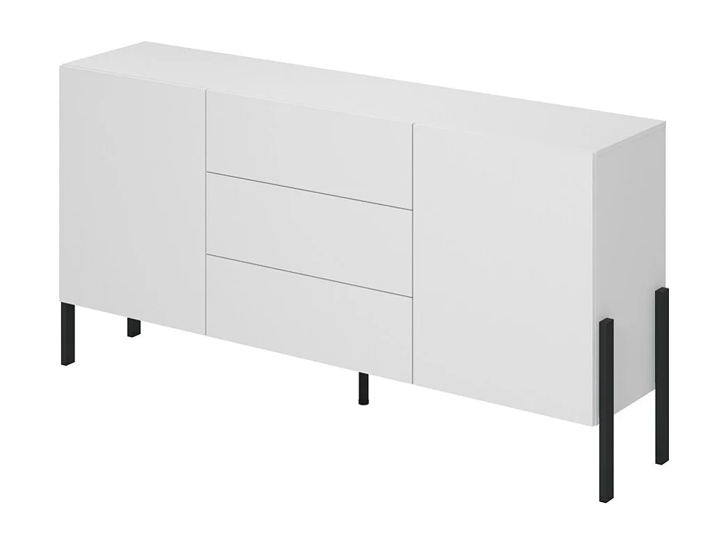 Buffet SALMA 2 portas & 3 gavetas Push-to-Open – Branco Super Matte & Preto Matte, 184×90×40 cm