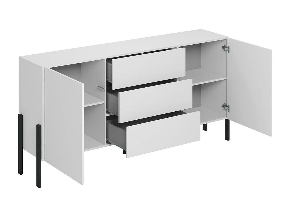 Buffet SALMA 2 portas & 3 gavetas Push-to-Open – Branco Super Matte & Preto Matte, 184×90×40 cm