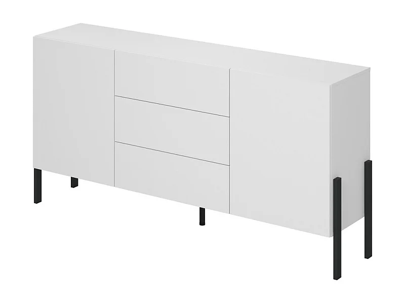 Buffet SALMA 2 portes & 3 tiroirs Push-to-Open – Blanc Super Matt & Noir Mat, 184×90×40 cm
