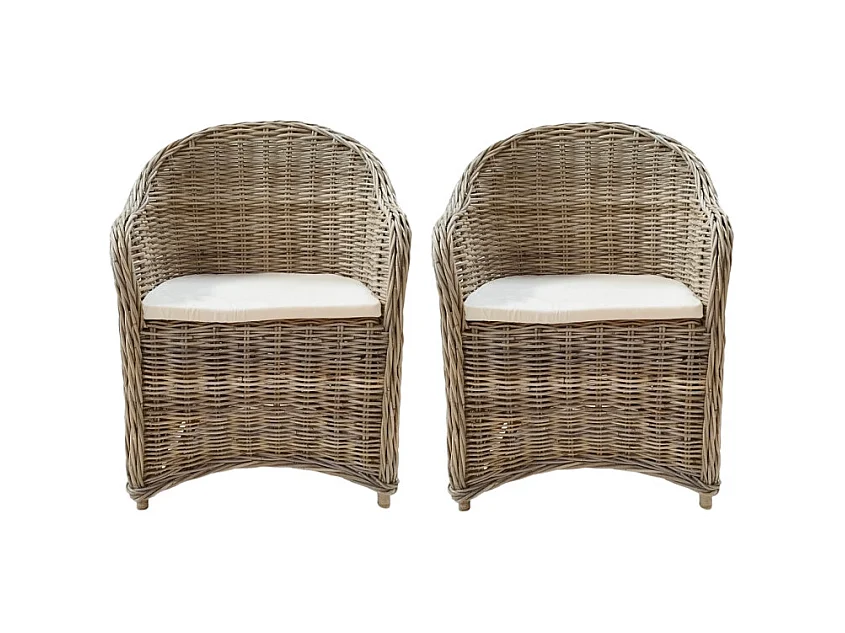 Lot de 2 fauteuils en kubu naturel tressé avec coussin blanc – MAEVA 2