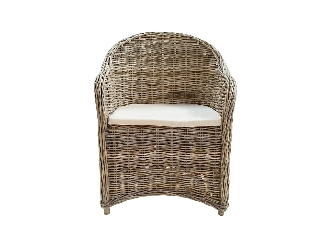 Lot de 2 fauteuils en kubu naturel tressé avec coussin blanc – MAEVA 2