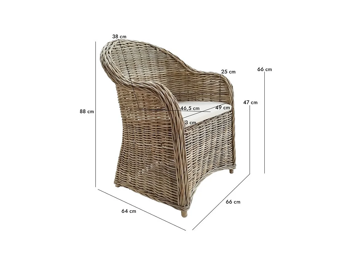 Lot de 2 fauteuils en kubu naturel tressé avec coussin blanc – MAEVA 2