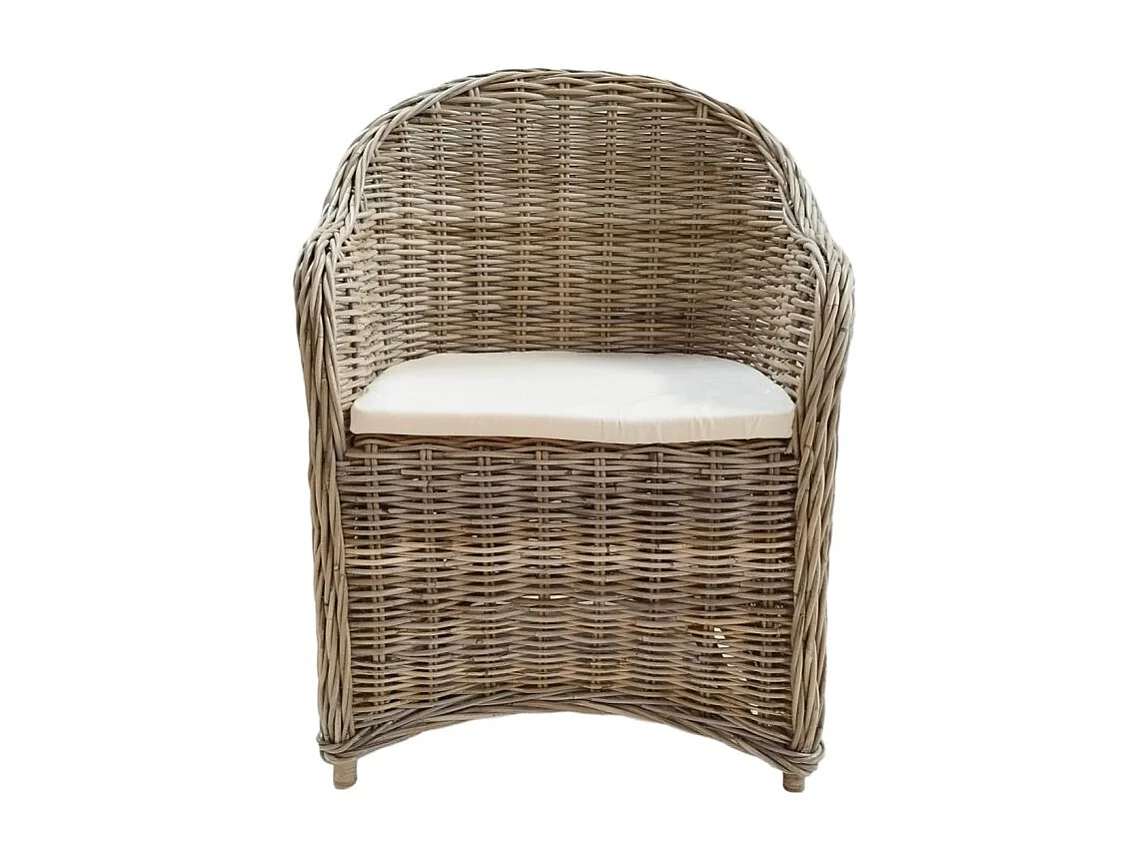 Lot de 2 fauteuils en kubu naturel tressé avec coussin blanc – MAEVA 2