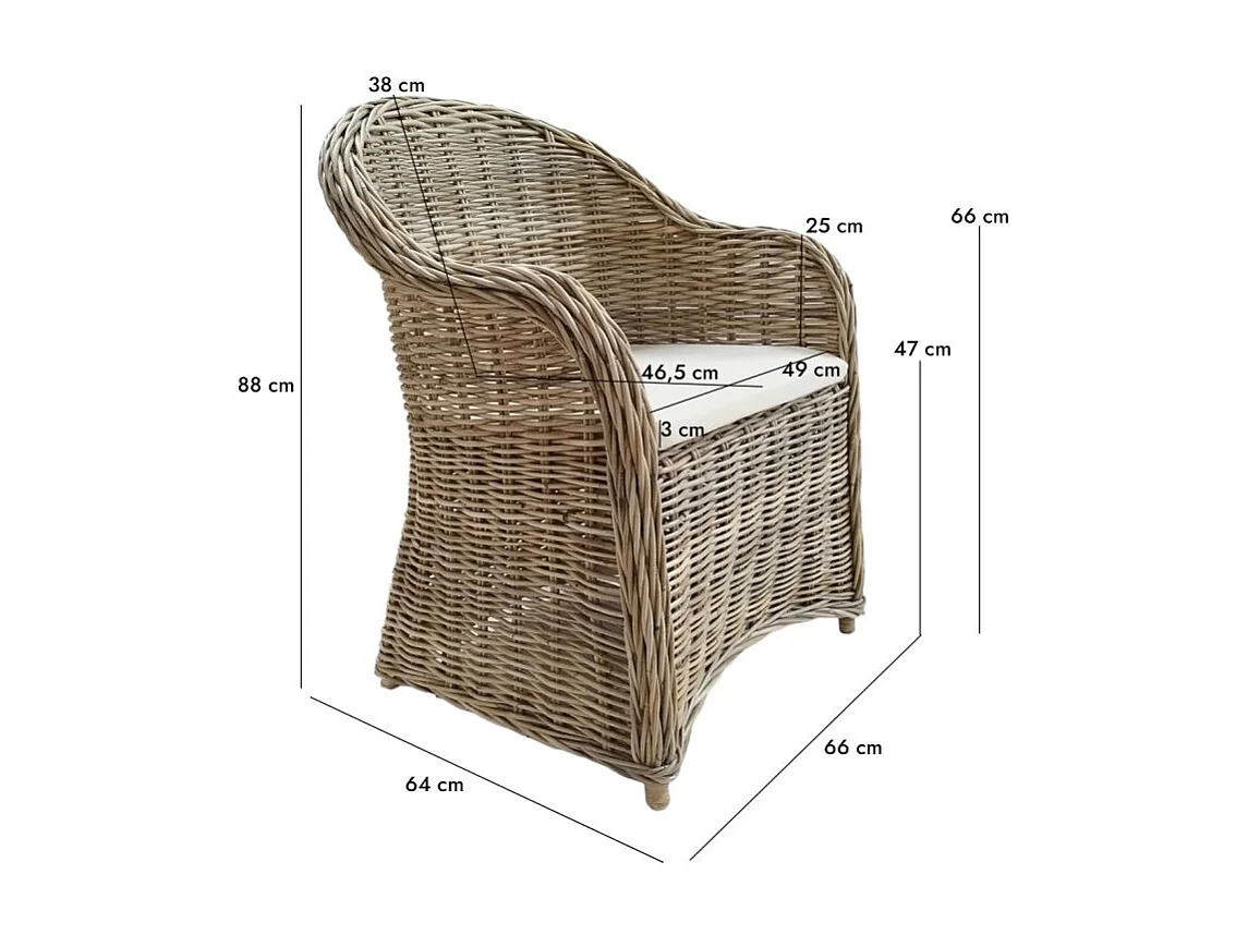Lot de 2 fauteuils en kubu naturel tressé avec coussin blanc – MAEVA 2