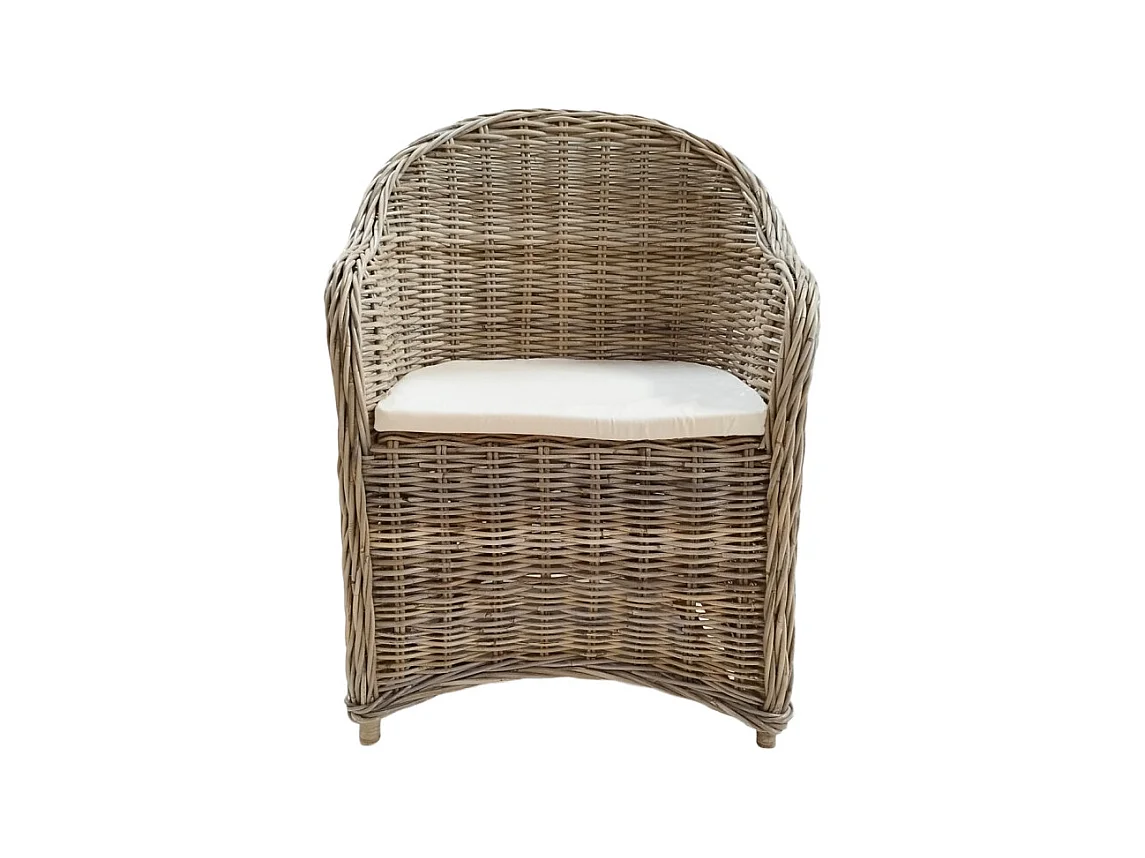 Fauteuil en kubu naturel tressé avec coussin blanc – MAEVA 2