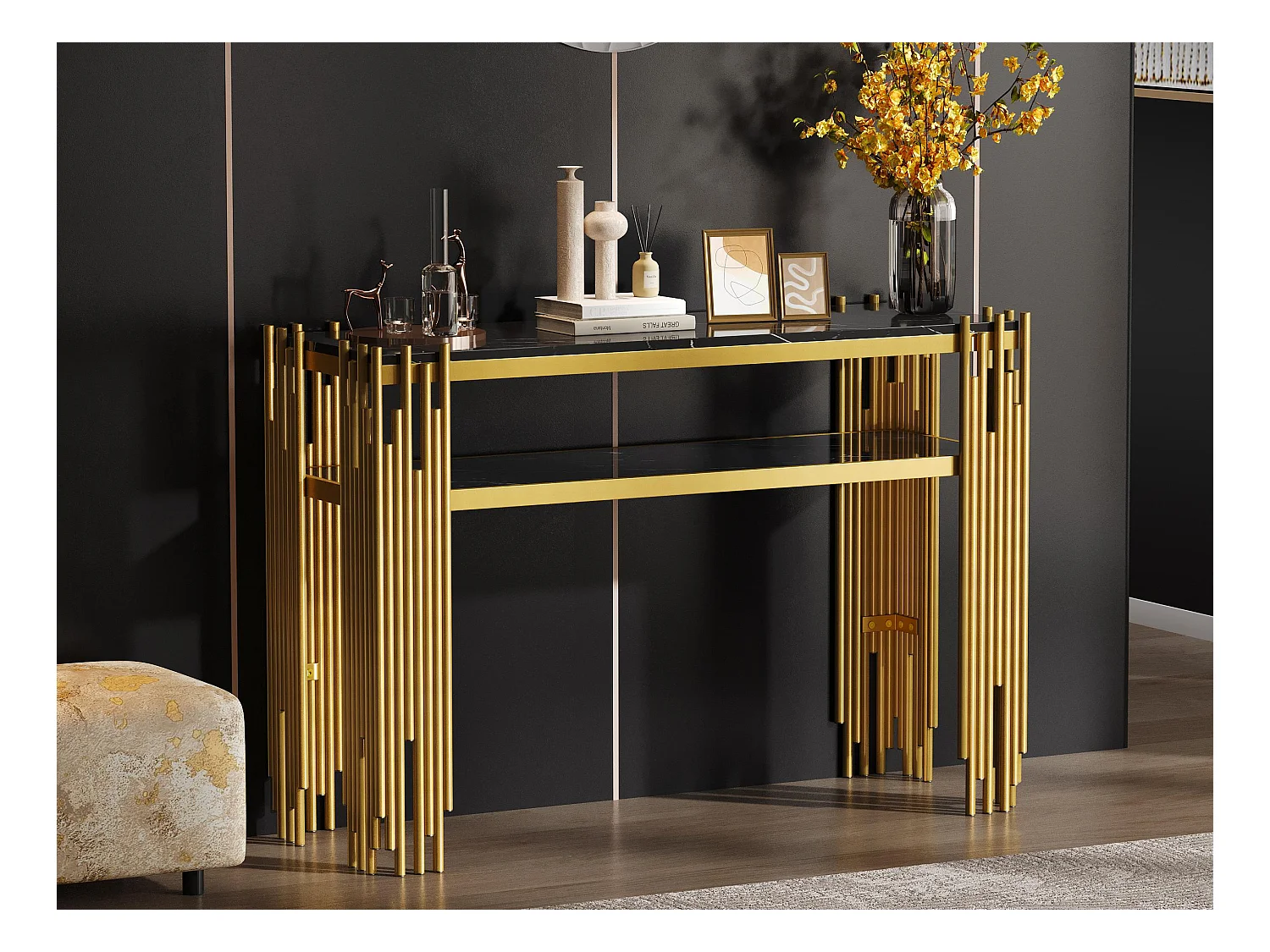 Consola contemporánea 124x44x80 cm - MDF - Negro + Oro