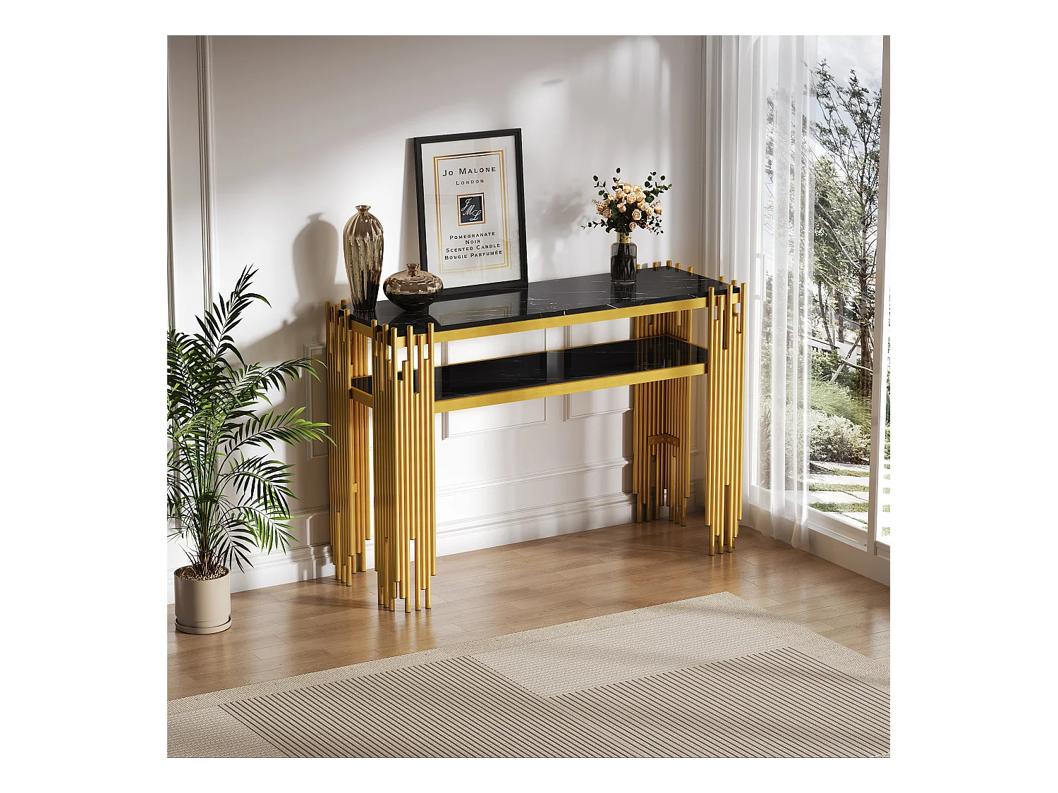 Consola contemporánea 124x44x80 cm - MDF - Negro + Oro