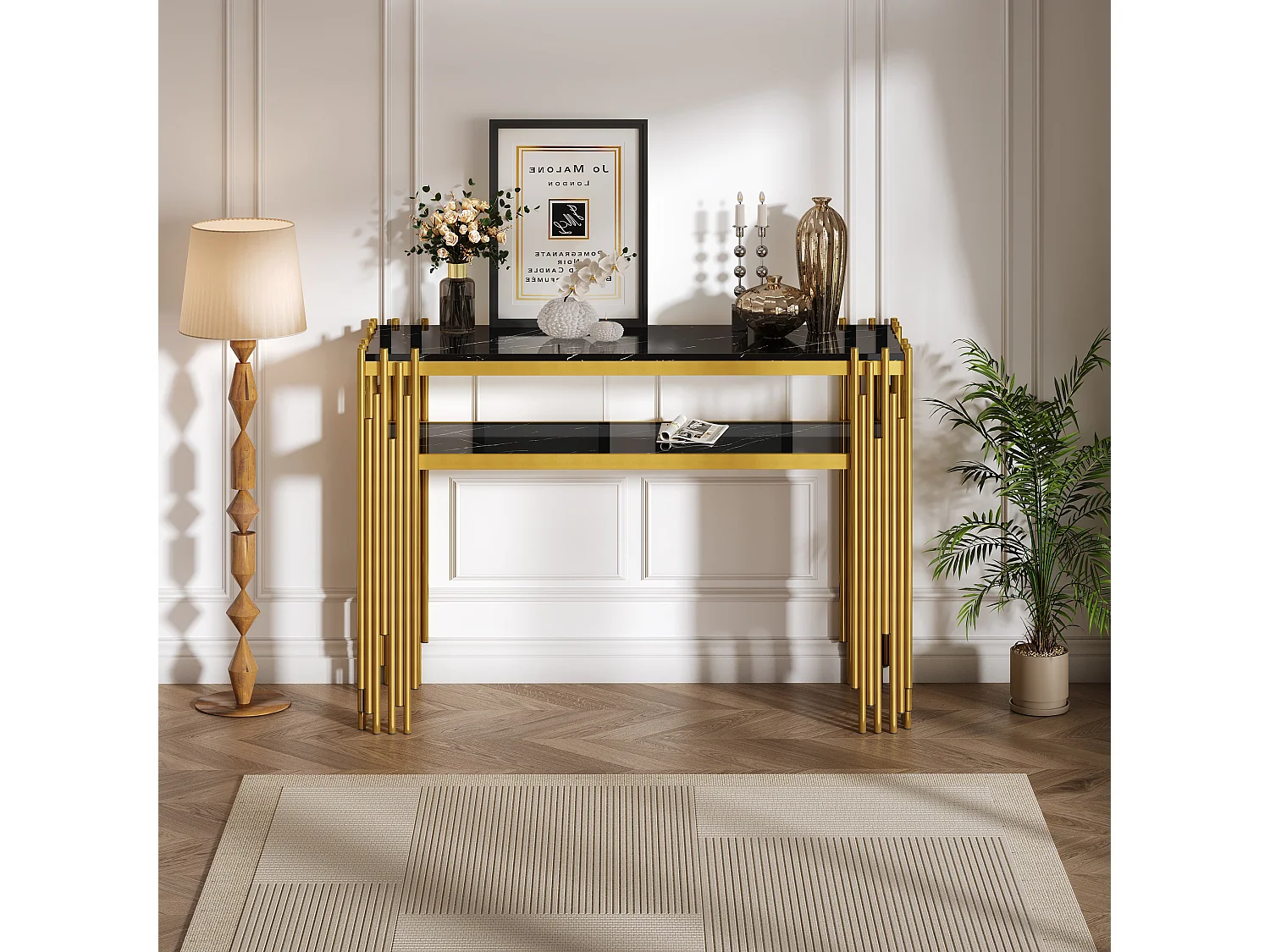 Consola contemporánea 124x44x80 cm - MDF - Negro + Oro