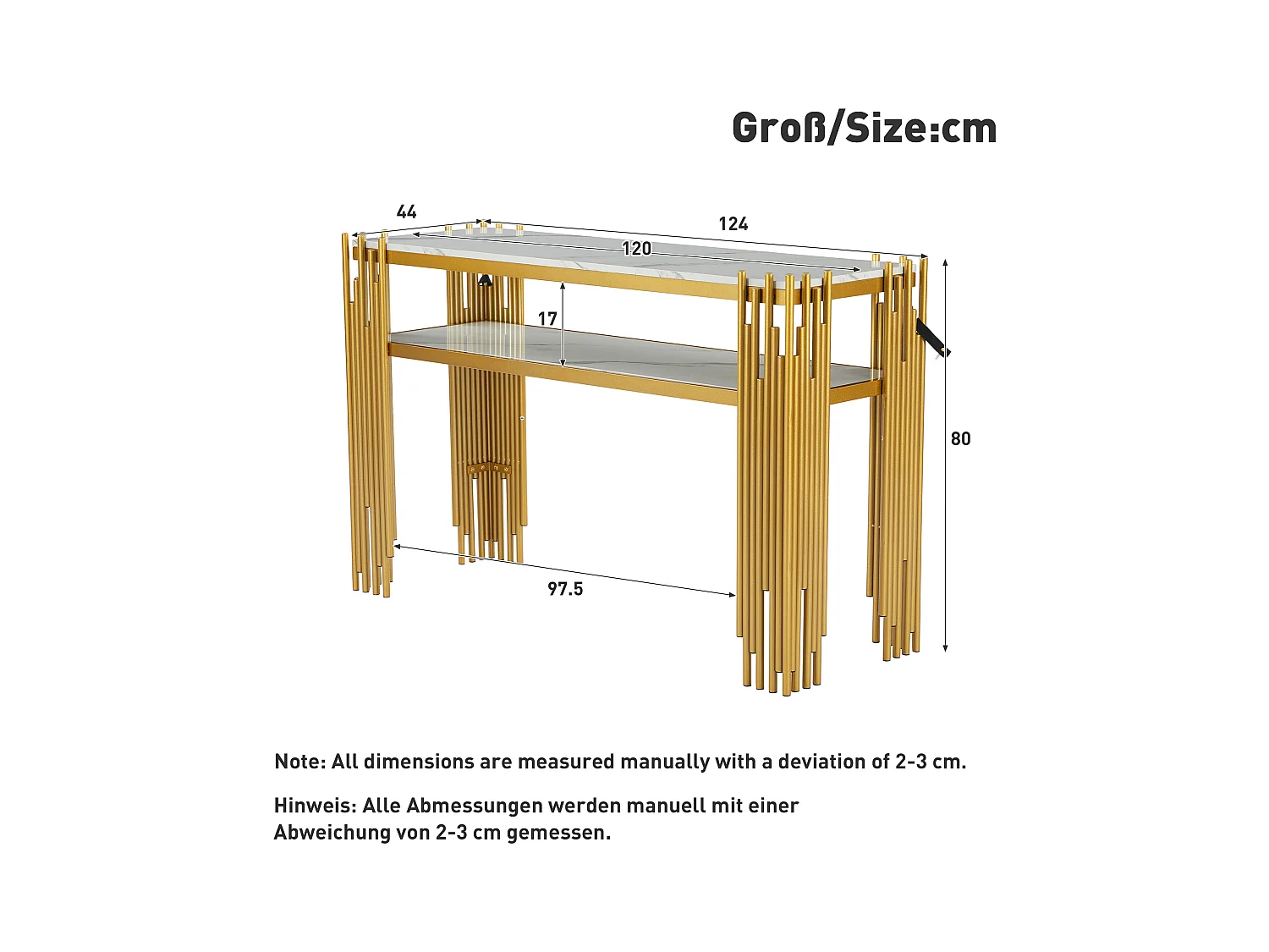 Consola contemporánea 124x44x80 cm - MDF - Blanco + Oro