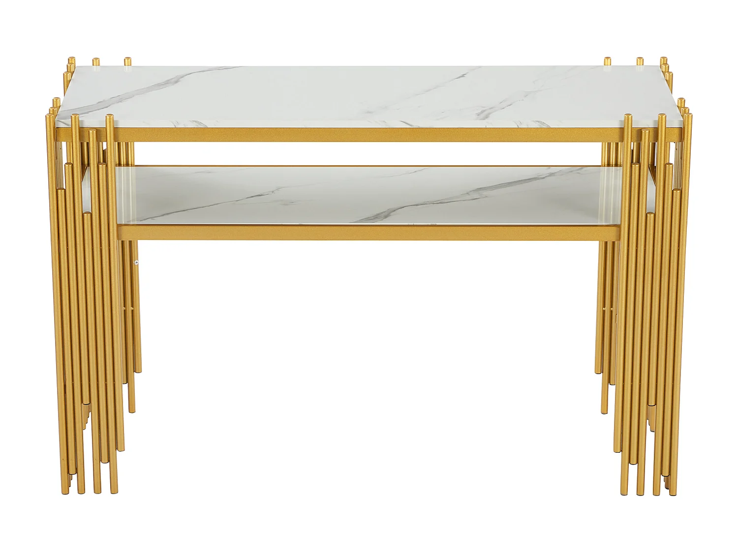 Table console contemporaine 124x44x80cm - MDF - Blanc + Or