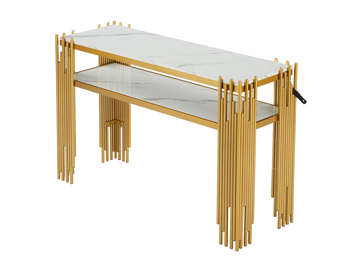 Table console contemporaine 124x44x80cm - MDF - Blanc + Or