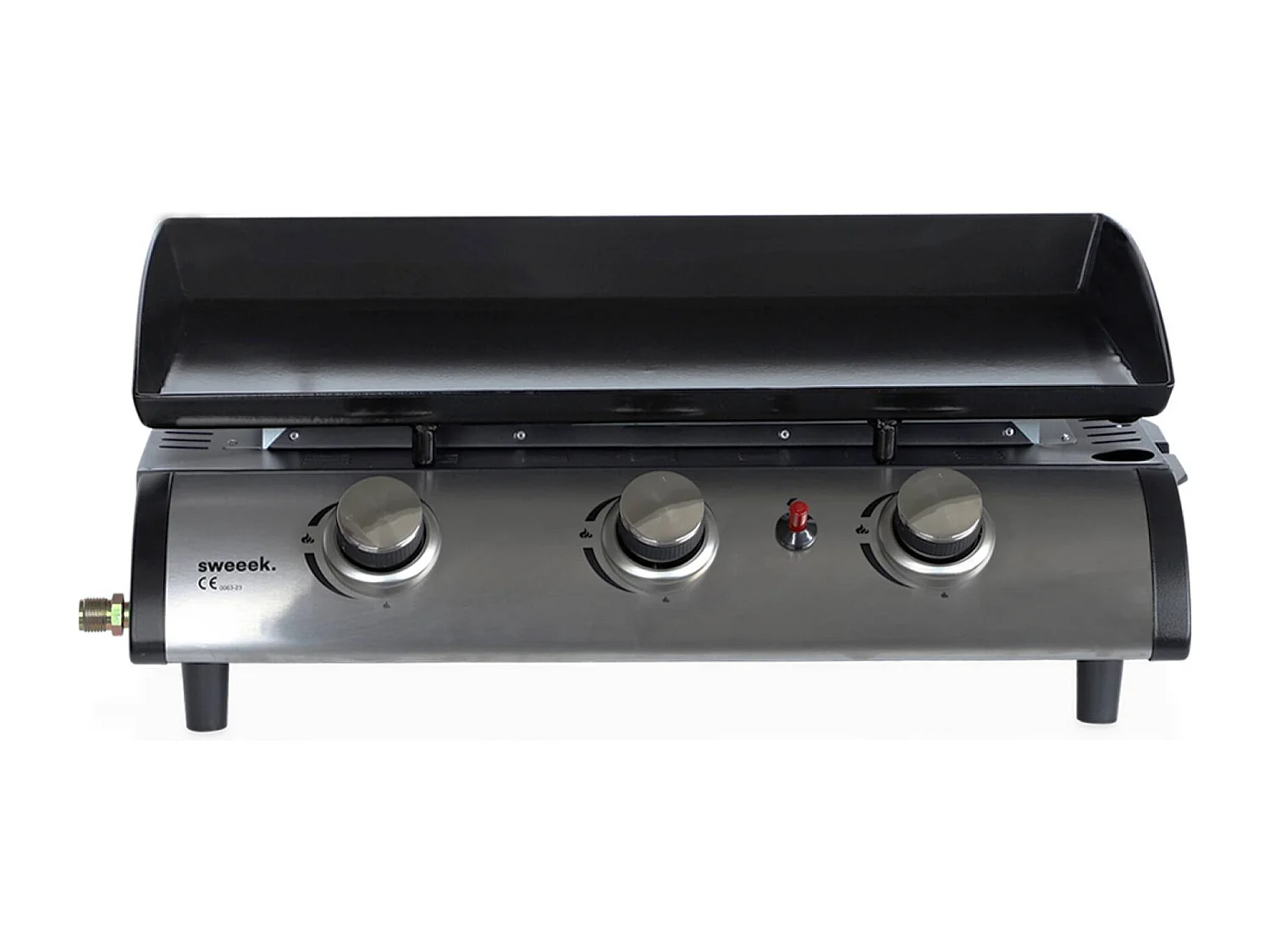 Plancha au gaz 3 brûleurs sur chariot - Porthos - 7.55kW. plancha à gaz avec desserte . cuisine extérieure. plaque émaillée. inox. barbecue