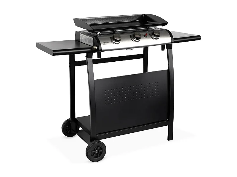 Plancha de gas de 3 quemadores 7,5kw + carro negro