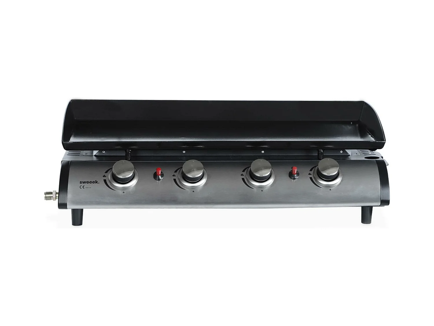 Plancha au gaz 4 brûleurs sur chariot - Porthos - 10kW. plancha à gaz avec desserte . cuisine extérieure. plaque émaillée. inox. barbecue