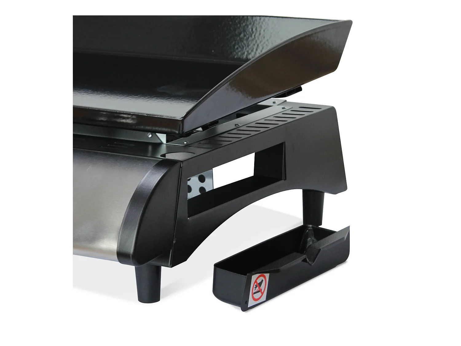 Plancha au gaz 4 brûleurs sur chariot - Porthos - 10kW. plancha à gaz avec desserte . cuisine extérieure. plaque émaillée. inox. barbecue