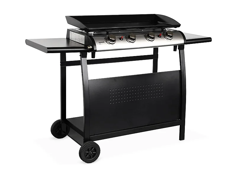 Griglia a gas a 4 fuochi in acciaio inox da 10 kw con carrello, nero