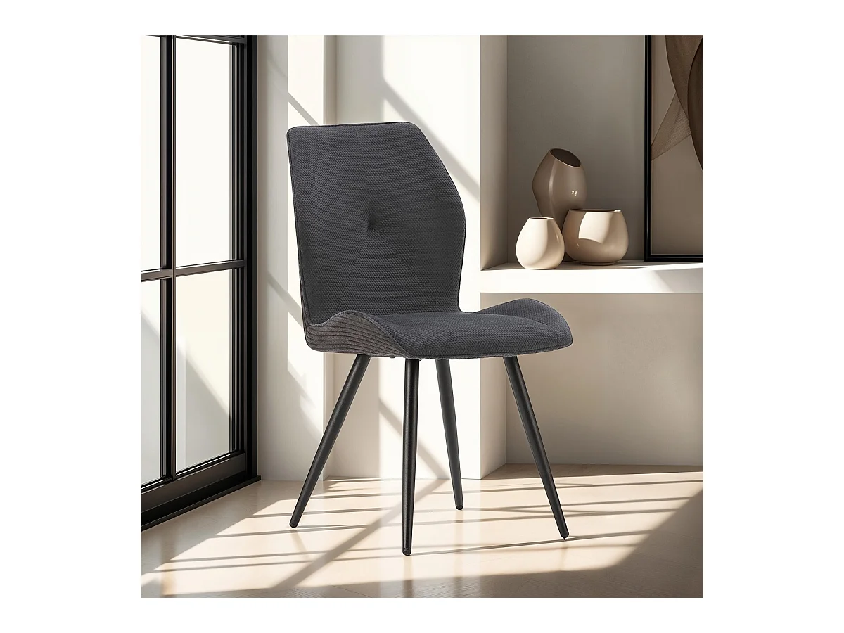 Lot de 2 chaises en velours côtelé noir - Lykke