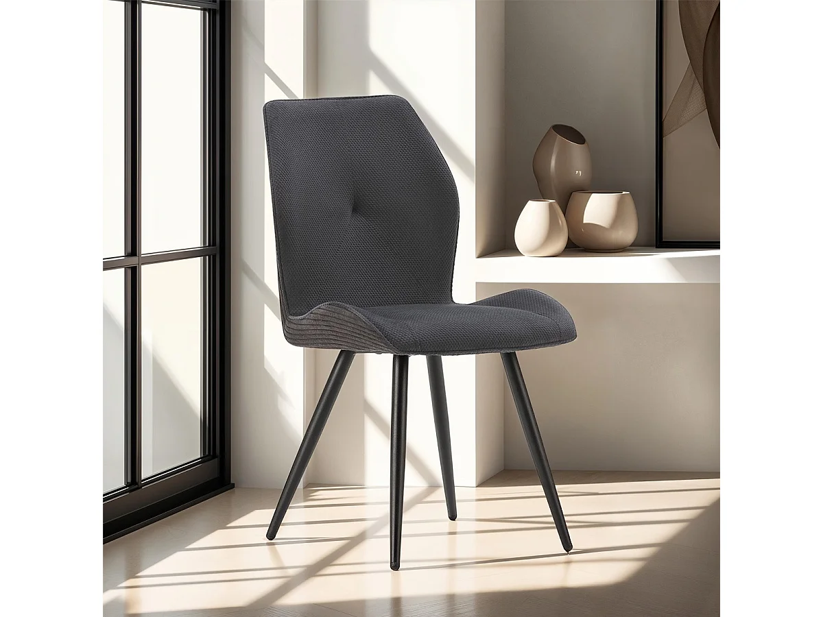 Lot de 2 chaises en velours côtelé noir - Lykke