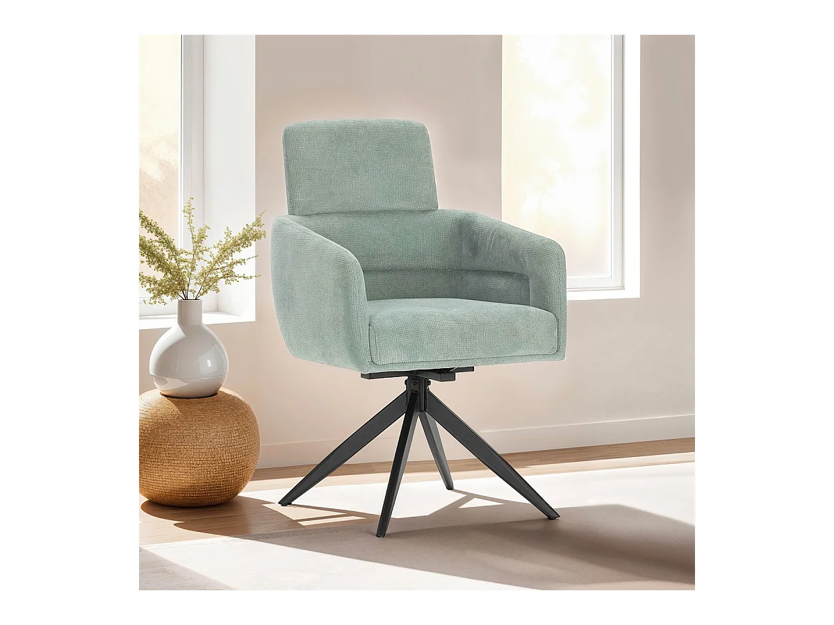 Lot de 2 fauteuils de table pivotants en tissu bleu turquoise - Alvar
