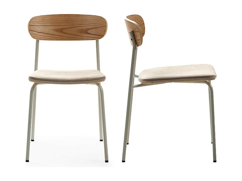 Lot de 2 chaises en tissu beige et effet bois - Svala