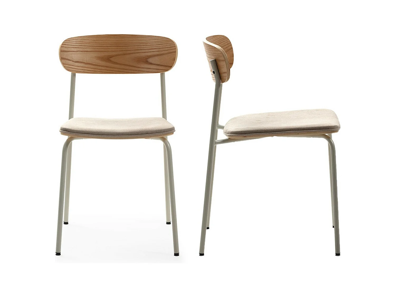 Lot de 2 chaises en tissu beige et effet bois - Svala