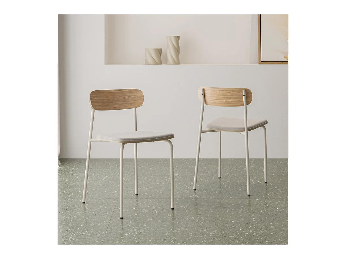 Lot de 2 chaises en tissu beige et effet bois - Svala