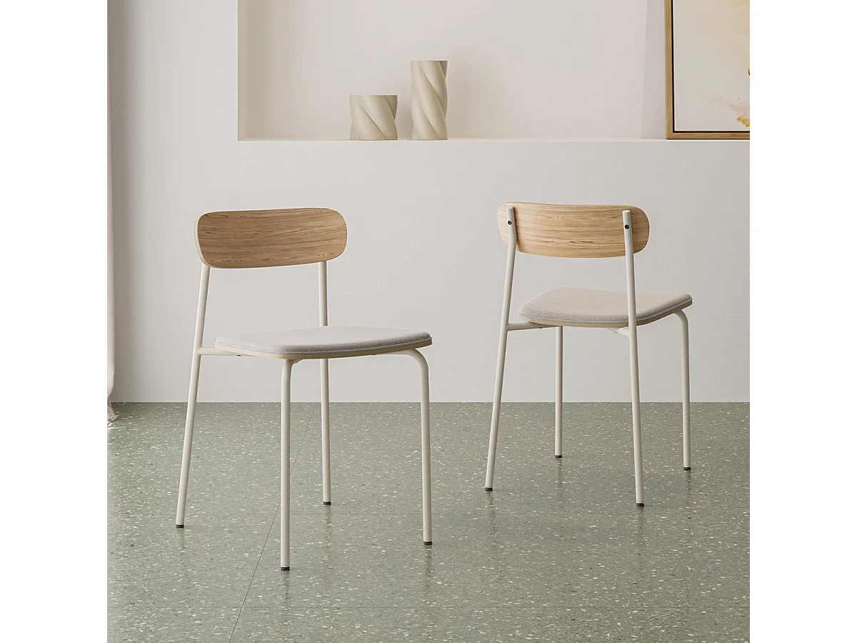 Lot de 2 chaises en tissu beige et effet bois - Svala