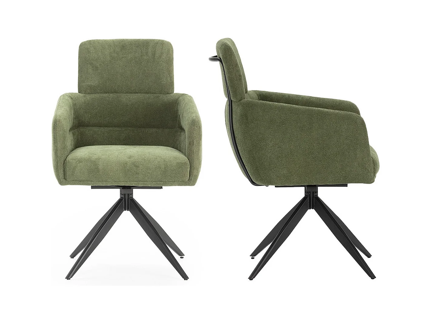 Lot de 2 fauteuils de table pivotants en tissu vert kaki - Alvar