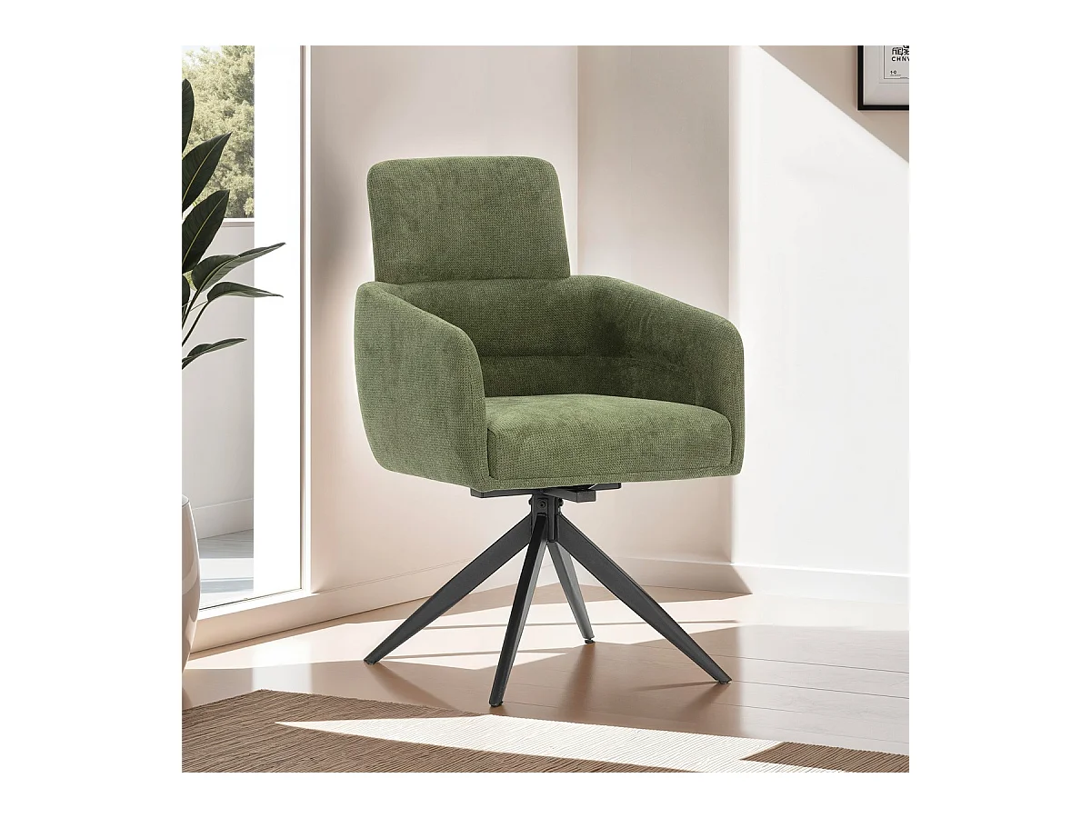 Lot de 2 fauteuils de table pivotants en tissu vert kaki - Alvar