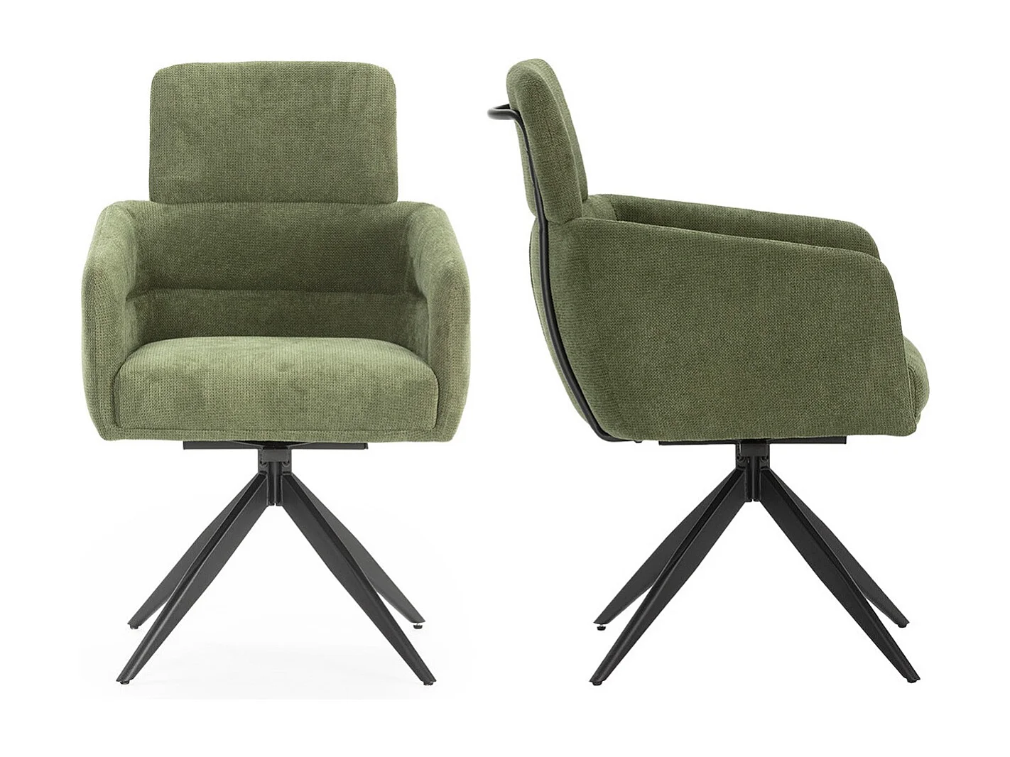 Lot de 2 fauteuils de table pivotants en tissu vert kaki - Alvar