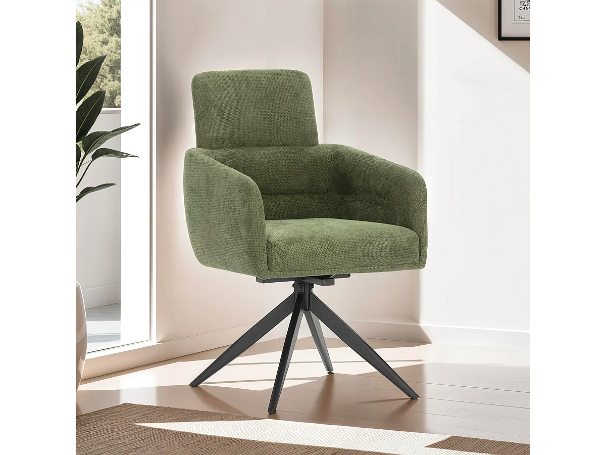 Lot de 2 fauteuils de table pivotants en tissu vert kaki - Alvar