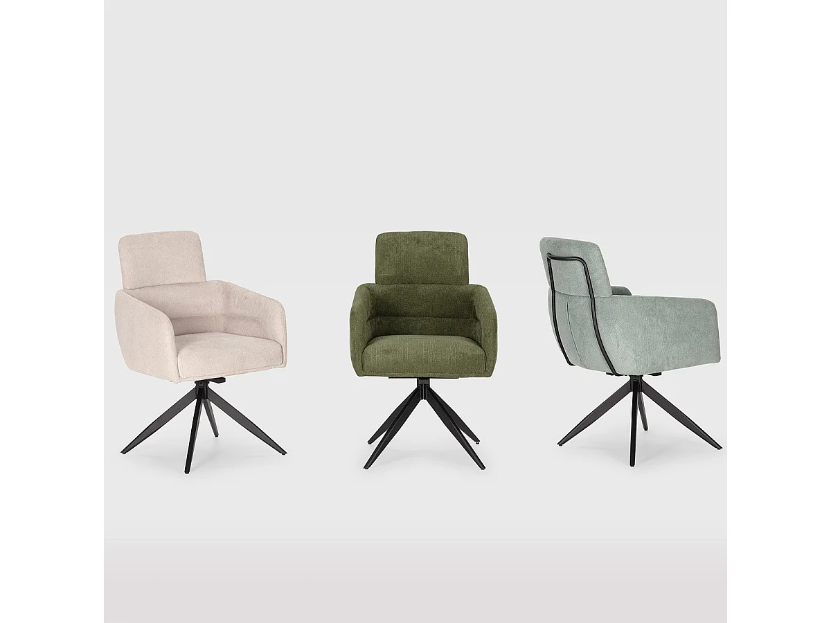 Lot de 2 fauteuils de table pivotants en tissu vert kaki - Alvar