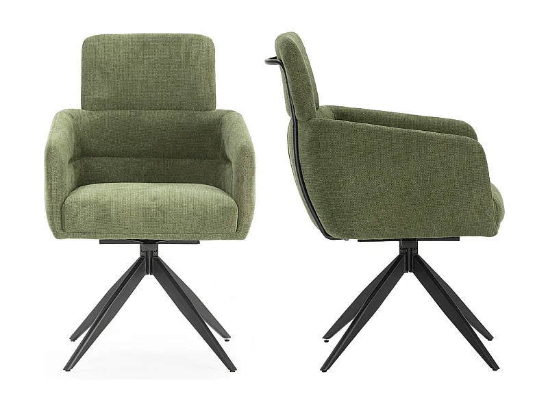 Lot de 2 fauteuils de table pivotants en tissu vert kaki - Alvar